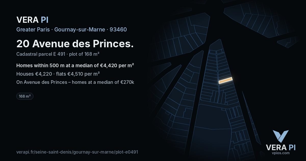20 Avenue des Princes, Gournay-sur-Marne at night – the plot lit, the parcels around coloured by the prices near them