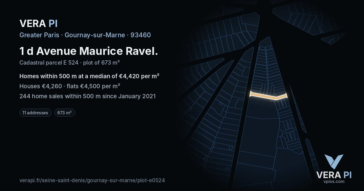 1 d Avenue Maurice Ravel, Gournay-sur-Marne at night – the plot lit, the parcels around coloured by the prices near them