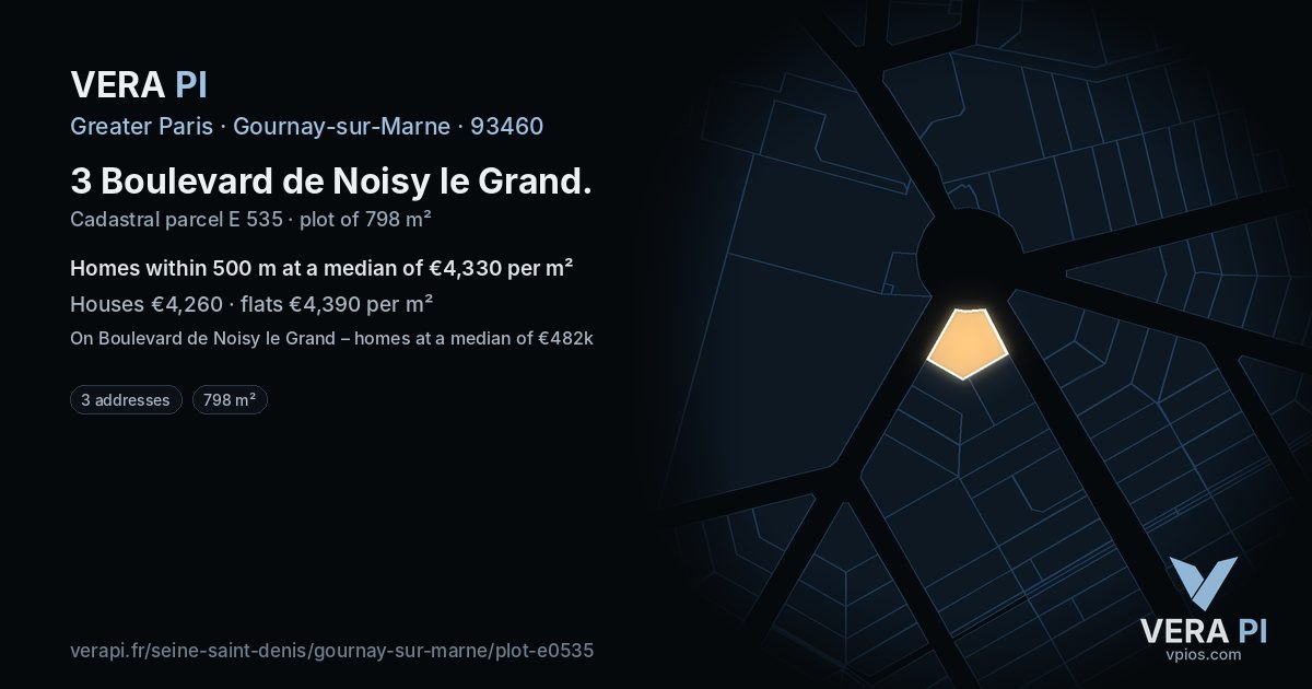 3 Boulevard de Noisy le Grand, Gournay-sur-Marne at night – the plot lit, the parcels around coloured by the prices near them