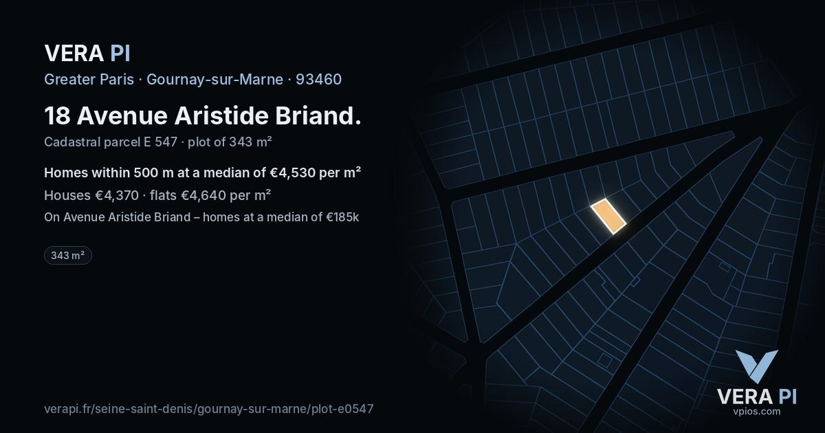 18 Avenue Aristide Briand, Gournay-sur-Marne at night – the plot lit, the parcels around coloured by the prices near them