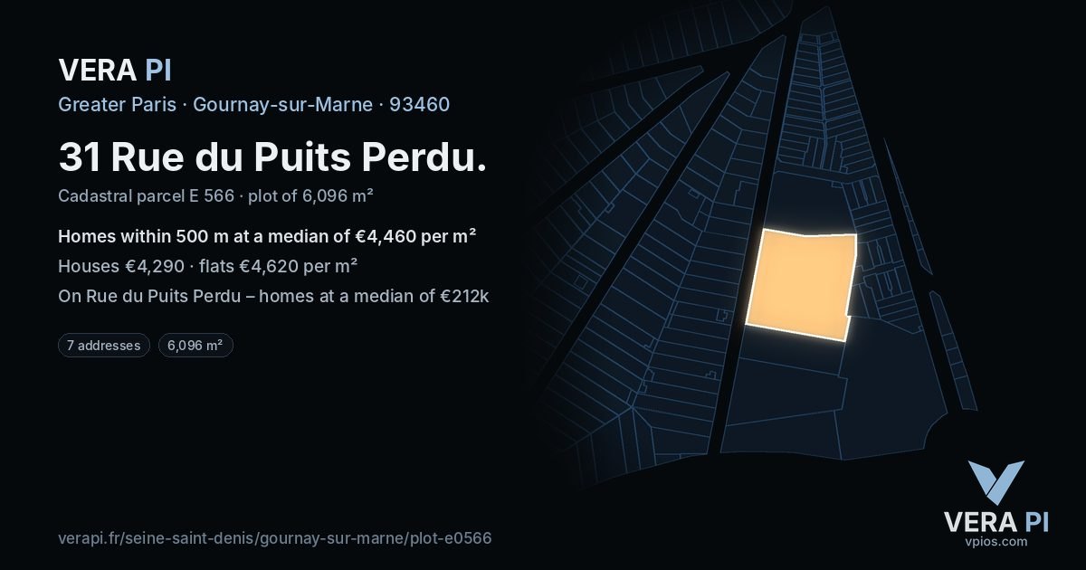 31 Rue du Puits Perdu, Gournay-sur-Marne at night – the plot lit, the parcels around coloured by the prices near them