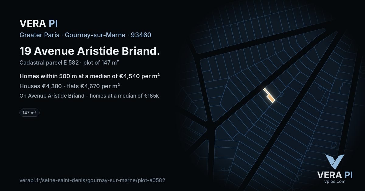 19 Avenue Aristide Briand, Gournay-sur-Marne at night – the plot lit, the parcels around coloured by the prices near them