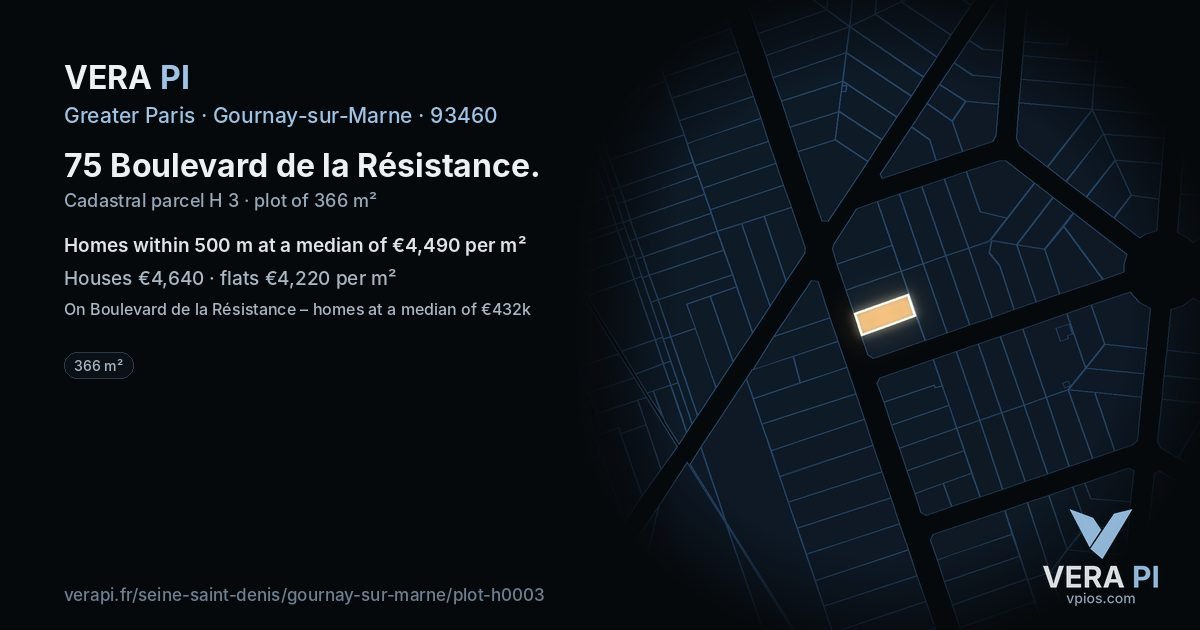 75 Boulevard de la Résistance, Gournay-sur-Marne at night – the plot lit, the parcels around coloured by the prices near them