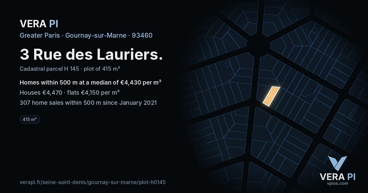 3 Rue des Lauriers, Gournay-sur-Marne at night – the plot lit, the parcels around coloured by the prices near them