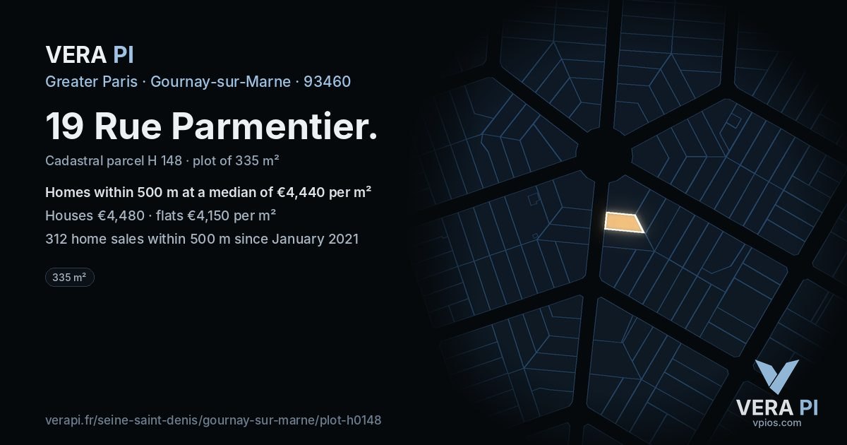 19 Rue Parmentier, Gournay-sur-Marne at night – the plot lit, the parcels around coloured by the prices near them