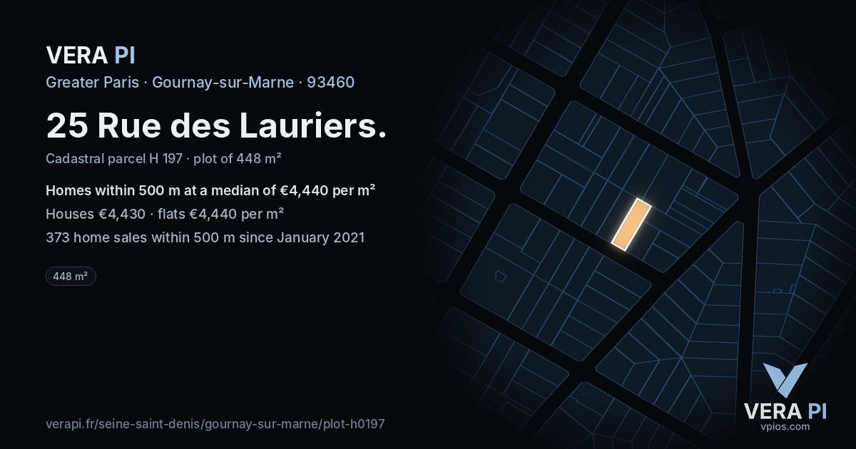25 Rue des Lauriers, Gournay-sur-Marne at night – the plot lit, the parcels around coloured by the prices near them