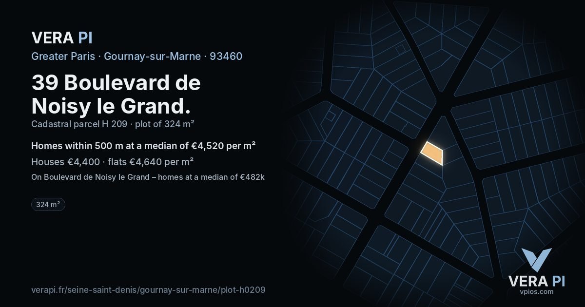 39 Boulevard de Noisy le Grand, Gournay-sur-Marne at night – the plot lit, the parcels around coloured by the prices near them