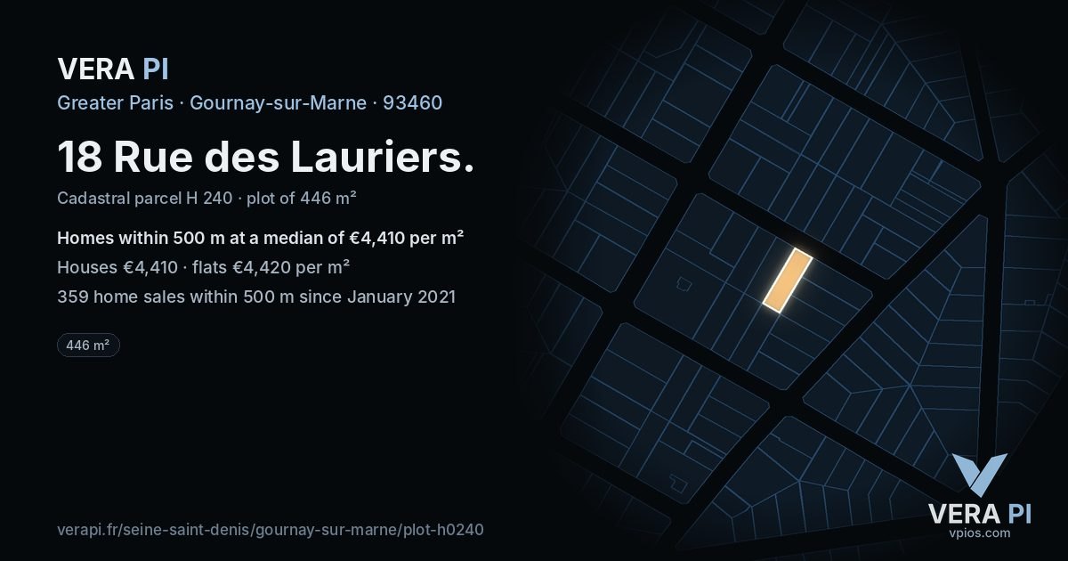 18 Rue des Lauriers, Gournay-sur-Marne at night – the plot lit, the parcels around coloured by the prices near them