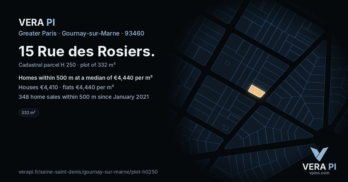 15 Rue des Rosiers, Gournay-sur-Marne at night – the plot lit, the parcels around coloured by the prices near them