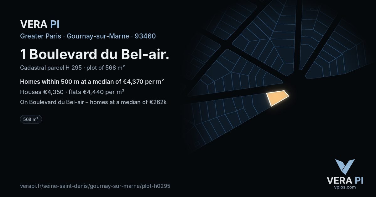 1 Boulevard du Bel-air, Gournay-sur-Marne at night – the plot lit, the parcels around coloured by the prices near them