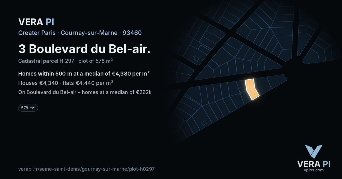 3 Boulevard du Bel-air, Gournay-sur-Marne at night – the plot lit, the parcels around coloured by the prices near them