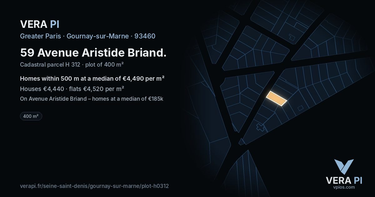 59 Avenue Aristide Briand, Gournay-sur-Marne at night – the plot lit, the parcels around coloured by the prices near them