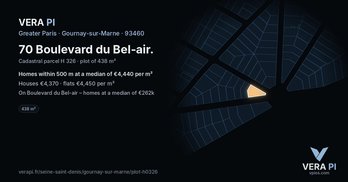 70 Boulevard du Bel-air, Gournay-sur-Marne at night – the plot lit, the parcels around coloured by the prices near them