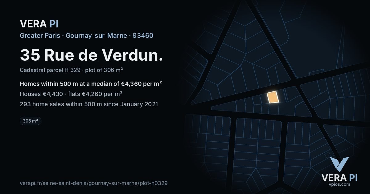 35 Rue de Verdun, Gournay-sur-Marne at night – the plot lit, the parcels around coloured by the prices near them