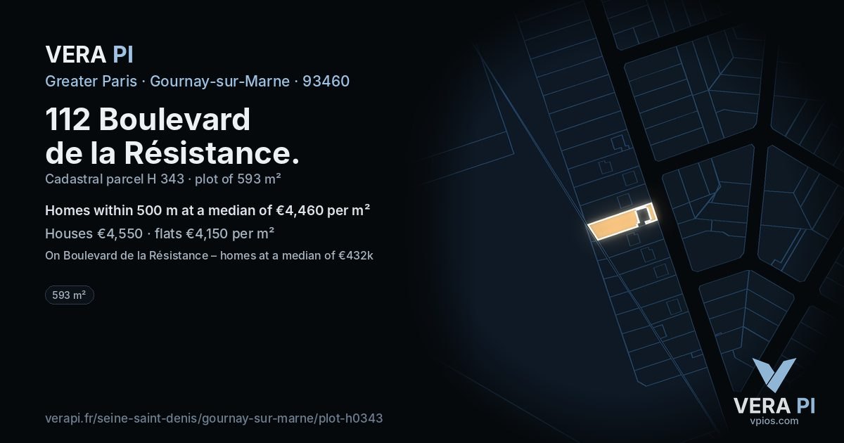 112 Boulevard de la Résistance, Gournay-sur-Marne at night – the plot lit, the parcels around coloured by the prices near them