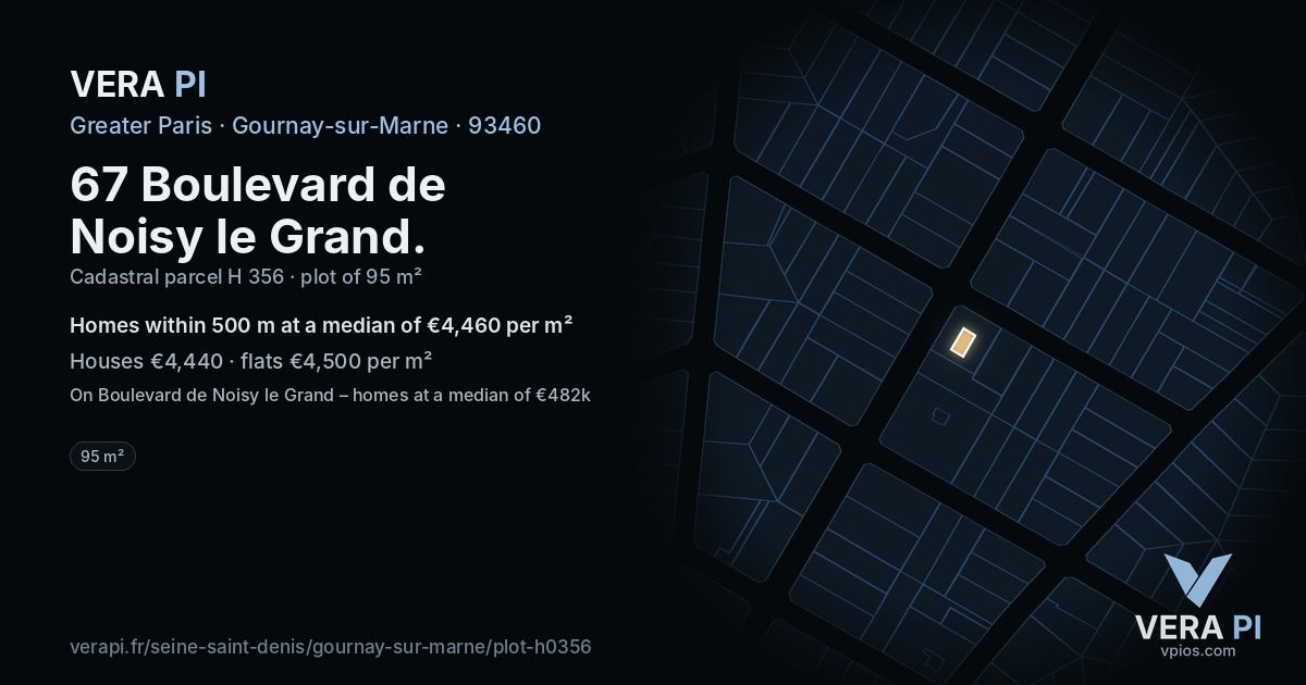 67 Boulevard de Noisy le Grand, Gournay-sur-Marne at night – the plot lit, the parcels around coloured by the prices near them
