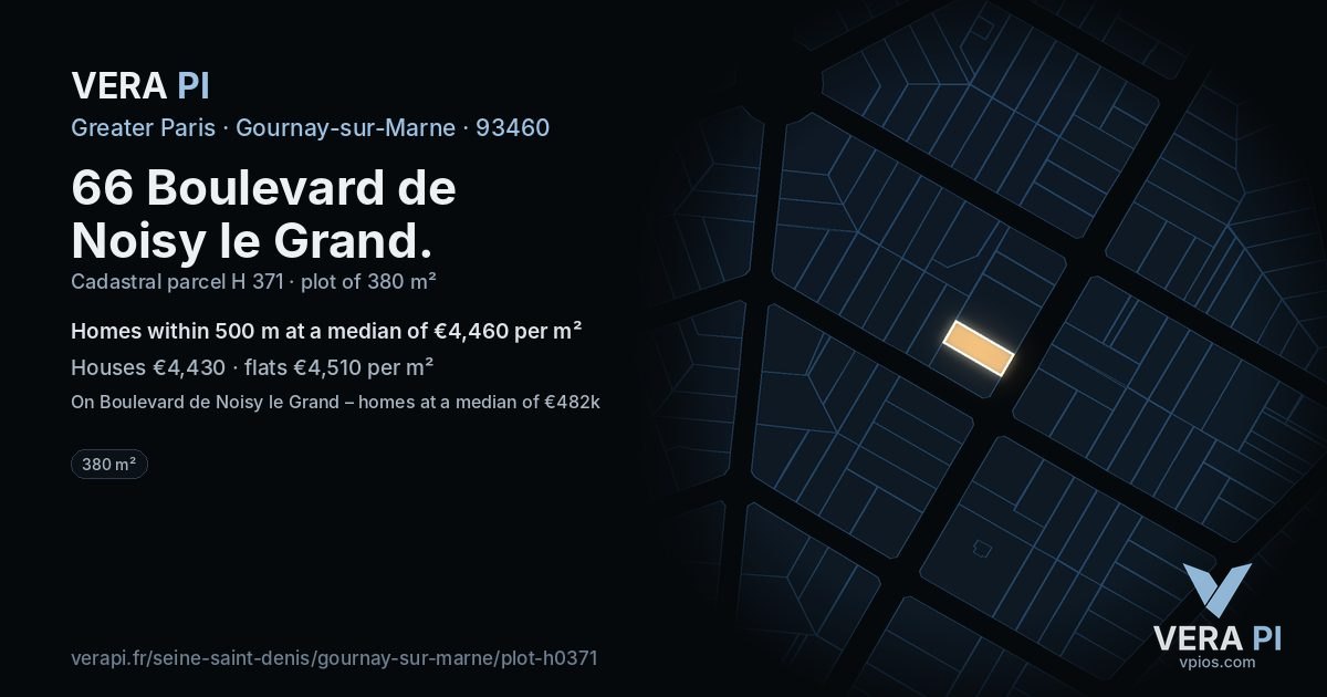 66 Boulevard de Noisy le Grand, Gournay-sur-Marne at night – the plot lit, the parcels around coloured by the prices near them