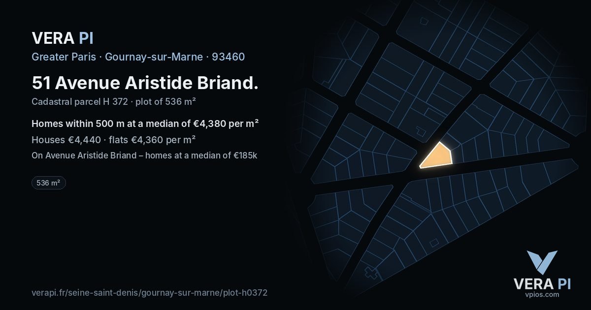 51 Avenue Aristide Briand, Gournay-sur-Marne at night – the plot lit, the parcels around coloured by the prices near them
