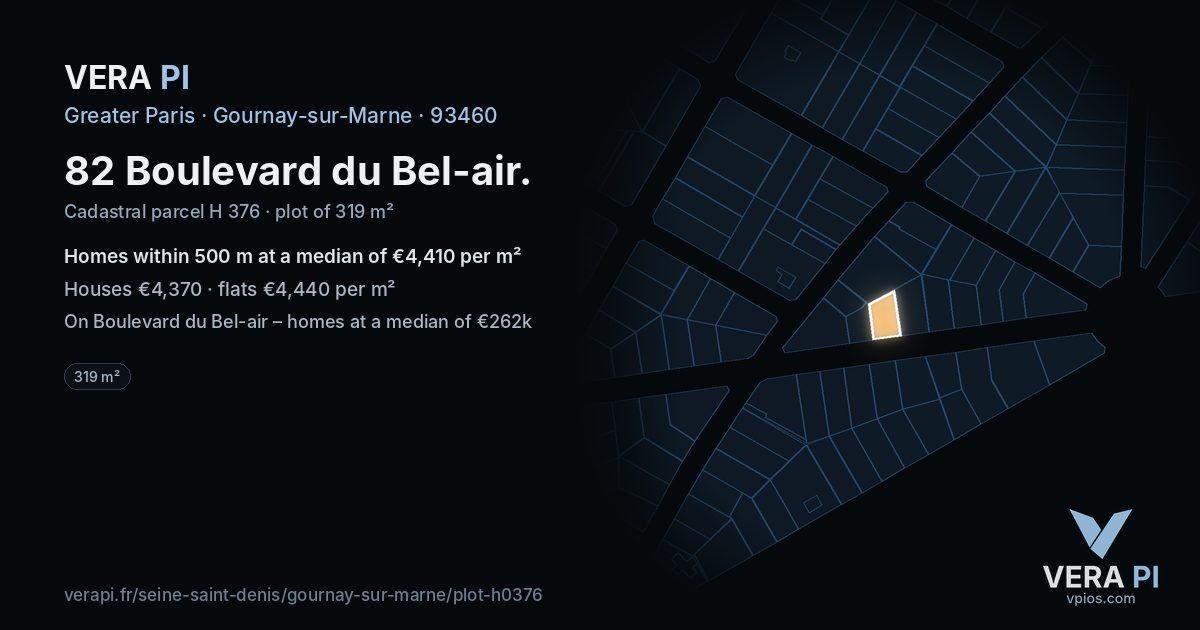 82 Boulevard du Bel-air, Gournay-sur-Marne at night – the plot lit, the parcels around coloured by the prices near them