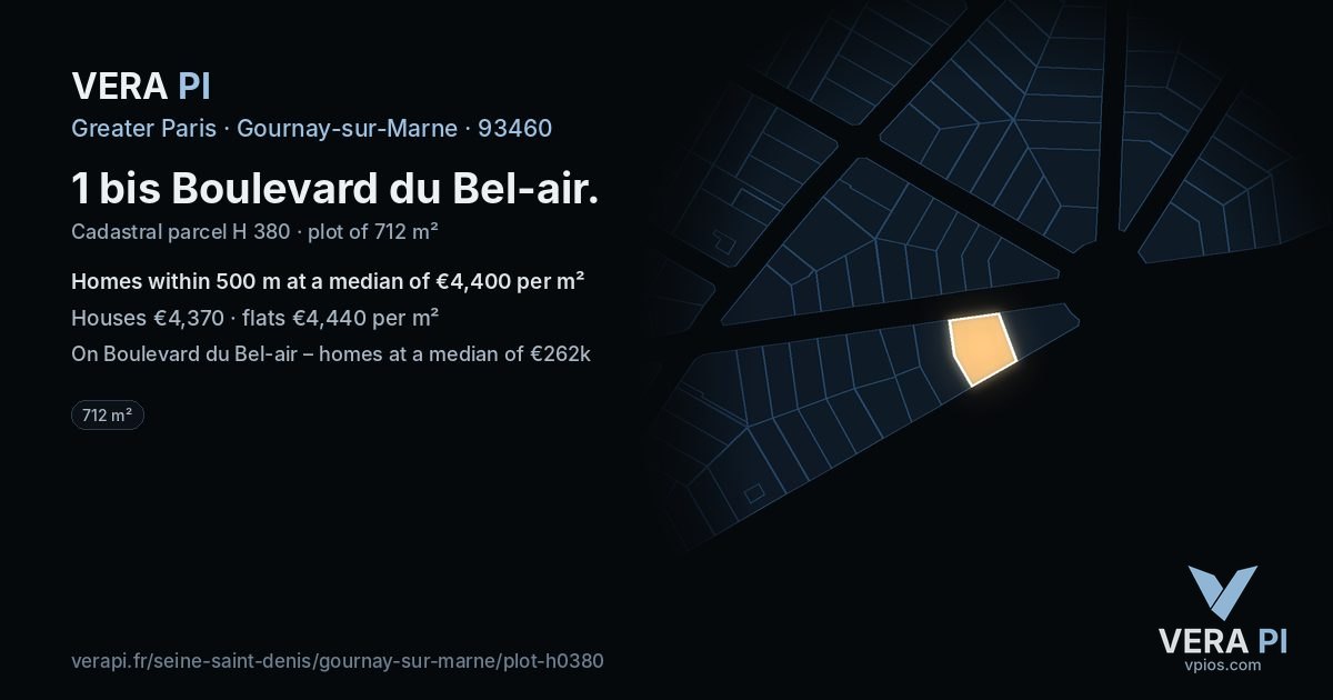 1 bis Boulevard du Bel-air, Gournay-sur-Marne at night – the plot lit, the parcels around coloured by the prices near them