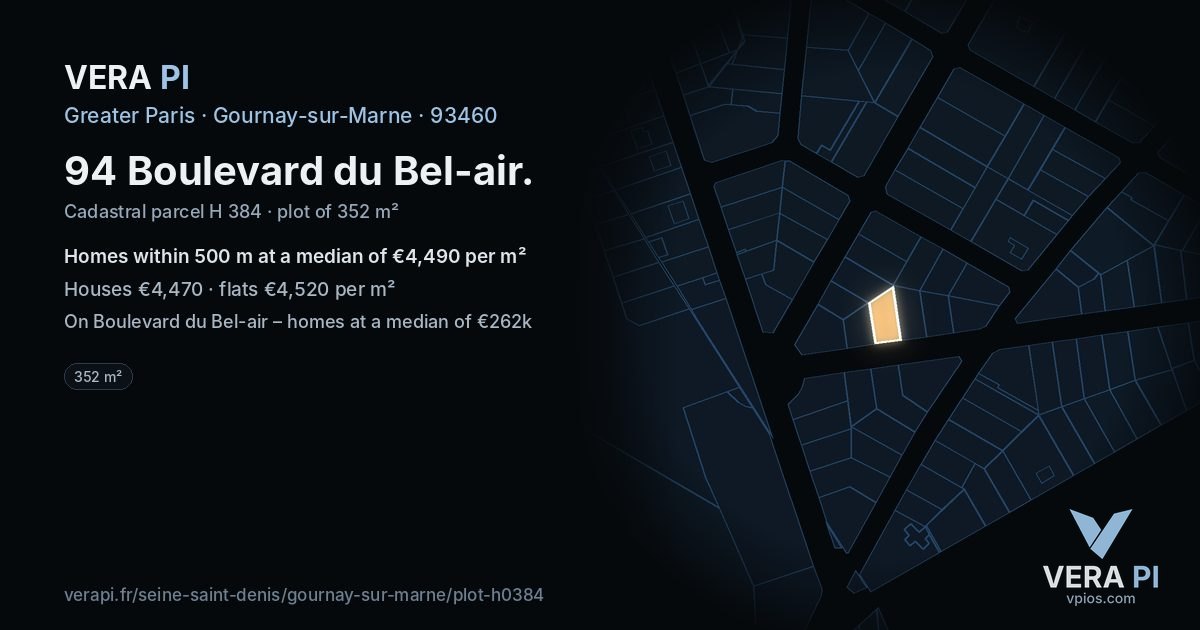 94 Boulevard du Bel-air, Gournay-sur-Marne at night – the plot lit, the parcels around coloured by the prices near them