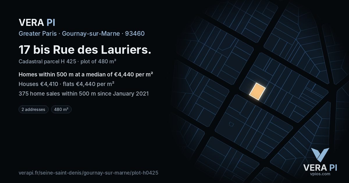 17 bis Rue des Lauriers, Gournay-sur-Marne at night – the plot lit, the parcels around coloured by the prices near them