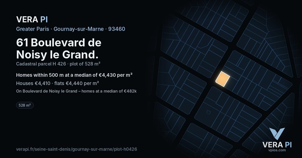 61 Boulevard de Noisy le Grand, Gournay-sur-Marne at night – the plot lit, the parcels around coloured by the prices near them