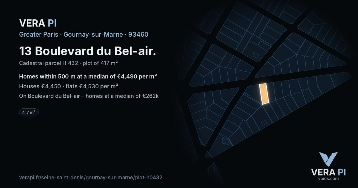 13 Boulevard du Bel-air, Gournay-sur-Marne at night – the plot lit, the parcels around coloured by the prices near them