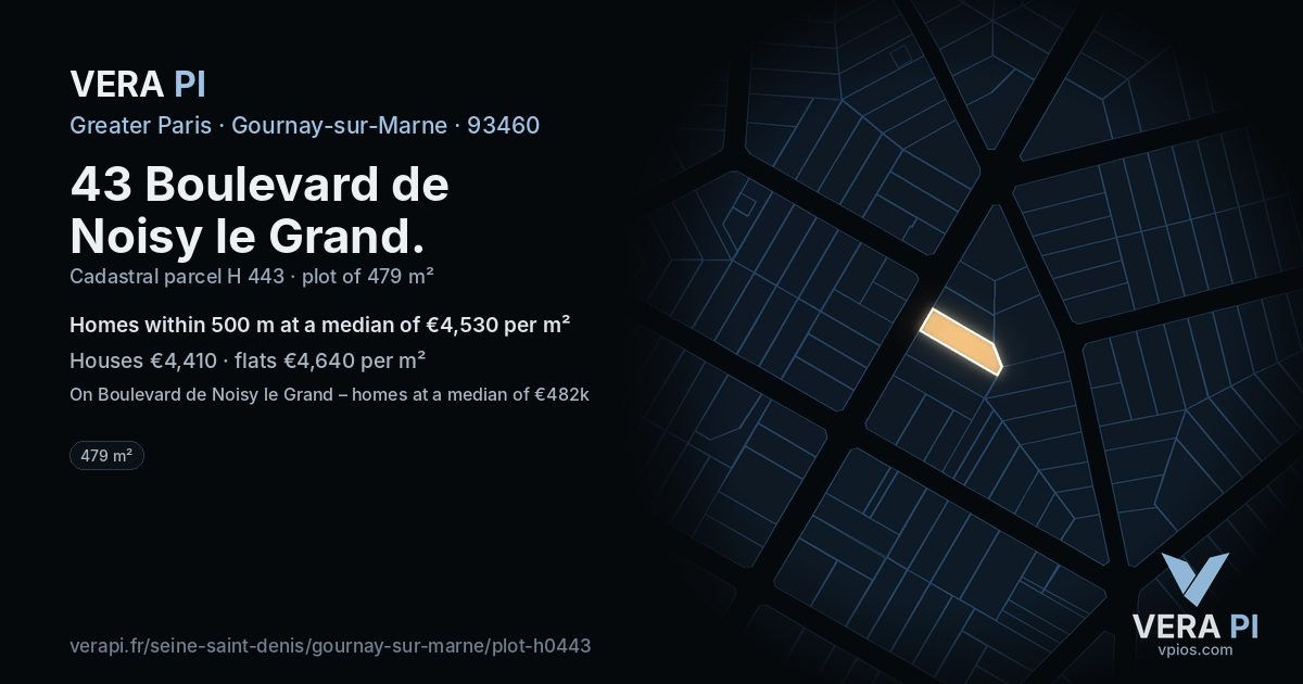 43 Boulevard de Noisy le Grand, Gournay-sur-Marne at night – the plot lit, the parcels around coloured by the prices near them