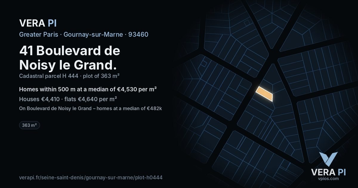 41 Boulevard de Noisy le Grand, Gournay-sur-Marne at night – the plot lit, the parcels around coloured by the prices near them