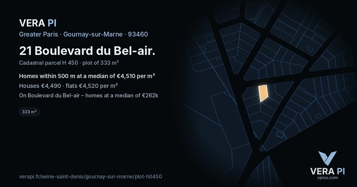 21 Boulevard du Bel-air, Gournay-sur-Marne at night – the plot lit, the parcels around coloured by the prices near them