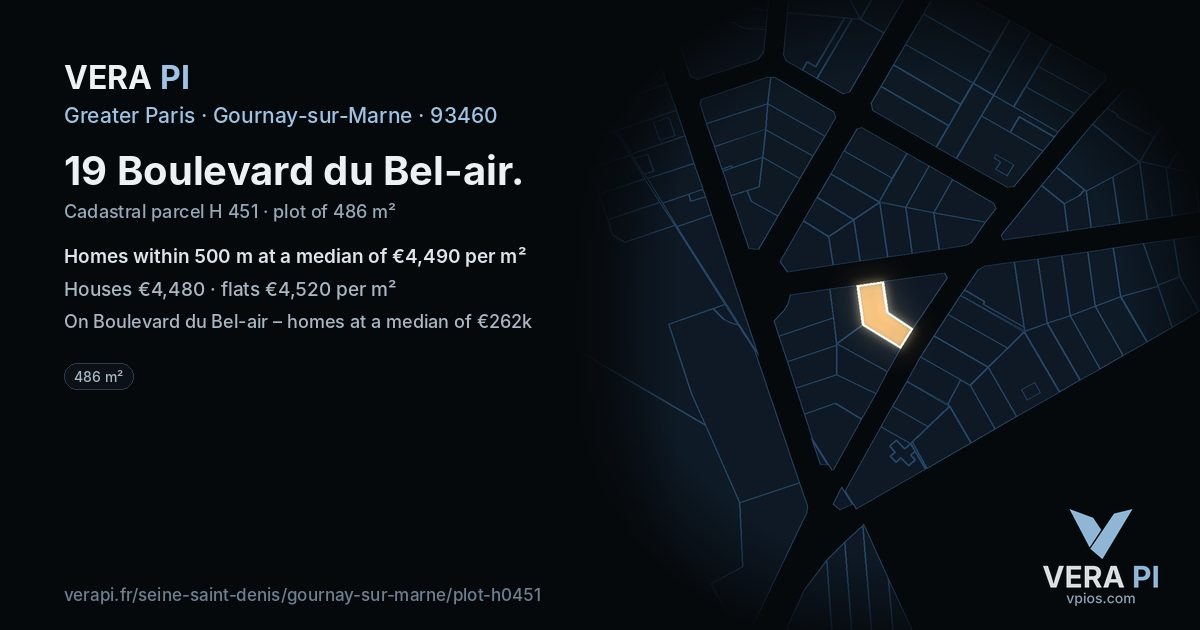 19 Boulevard du Bel-air, Gournay-sur-Marne at night – the plot lit, the parcels around coloured by the prices near them