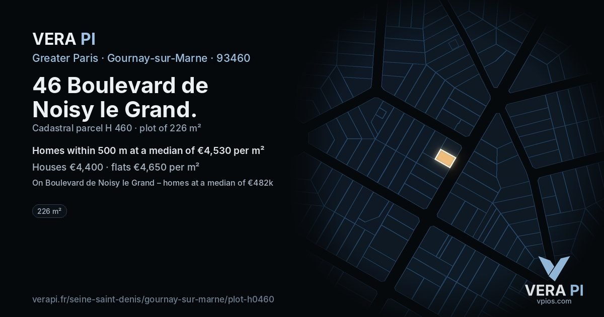 46 Boulevard de Noisy le Grand, Gournay-sur-Marne at night – the plot lit, the parcels around coloured by the prices near them