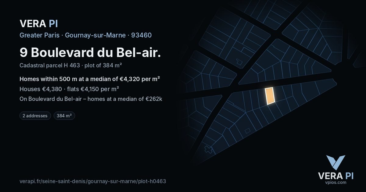 9 Boulevard du Bel-air, Gournay-sur-Marne at night – the plot lit, the parcels around coloured by the prices near them