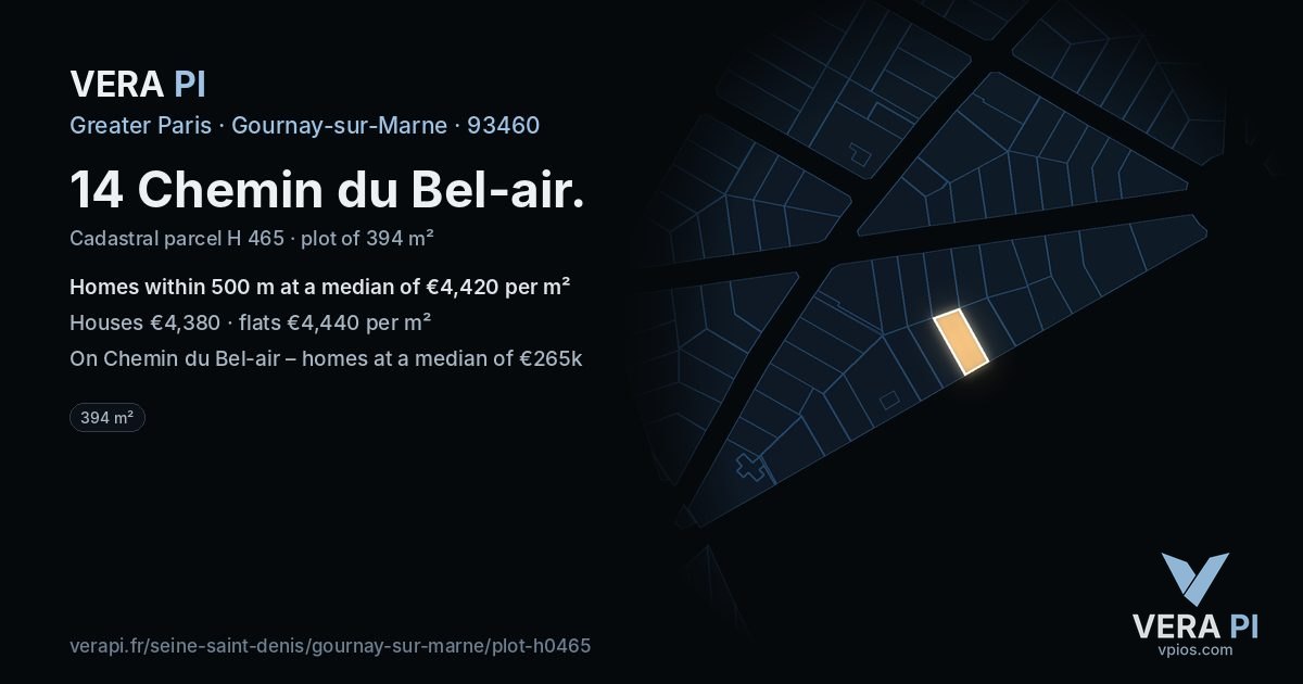 14 Chemin du Bel-air, Gournay-sur-Marne at night – the plot lit, the parcels around coloured by the prices near them