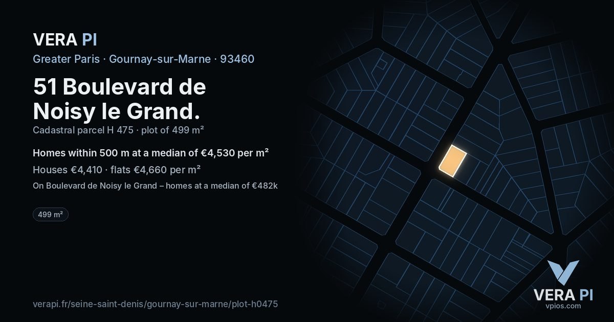 51 Boulevard de Noisy le Grand, Gournay-sur-Marne at night – the plot lit, the parcels around coloured by the prices near them