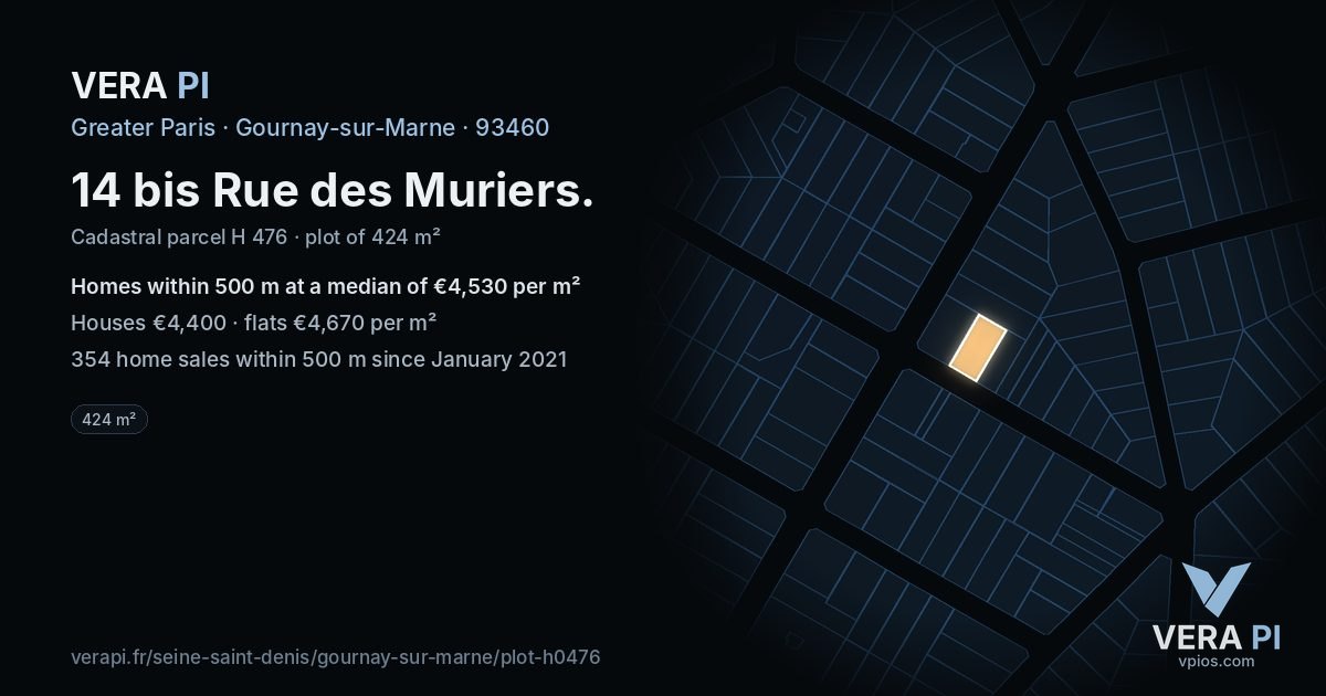 14 bis Rue des Muriers, Gournay-sur-Marne at night – the plot lit, the parcels around coloured by the prices near them