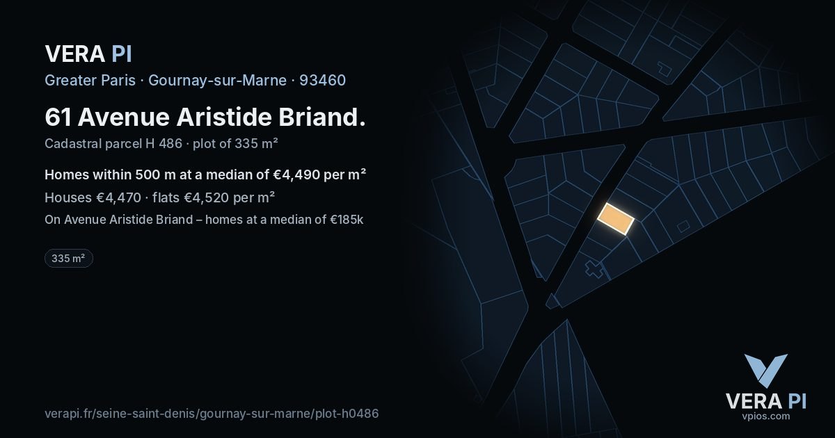 61 Avenue Aristide Briand, Gournay-sur-Marne at night – the plot lit, the parcels around coloured by the prices near them