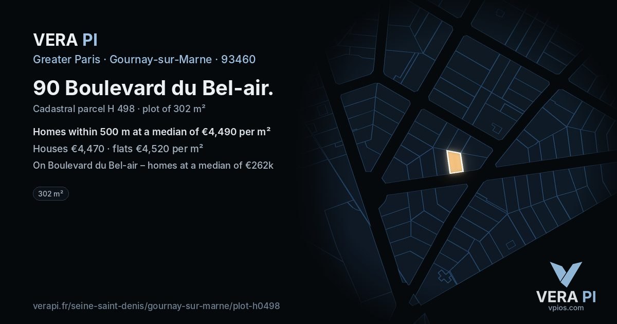 90 Boulevard du Bel-air, Gournay-sur-Marne at night – the plot lit, the parcels around coloured by the prices near them