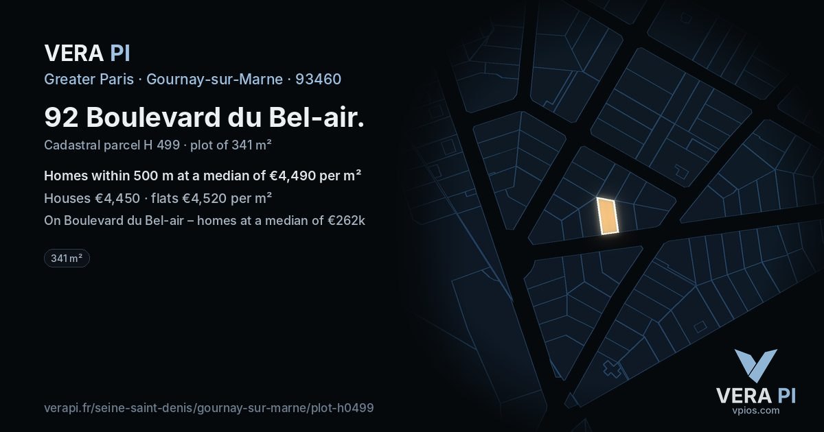 92 Boulevard du Bel-air, Gournay-sur-Marne at night – the plot lit, the parcels around coloured by the prices near them