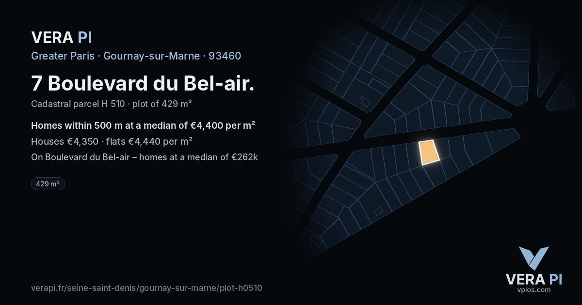 7 Boulevard du Bel-air, Gournay-sur-Marne at night – the plot lit, the parcels around coloured by the prices near them