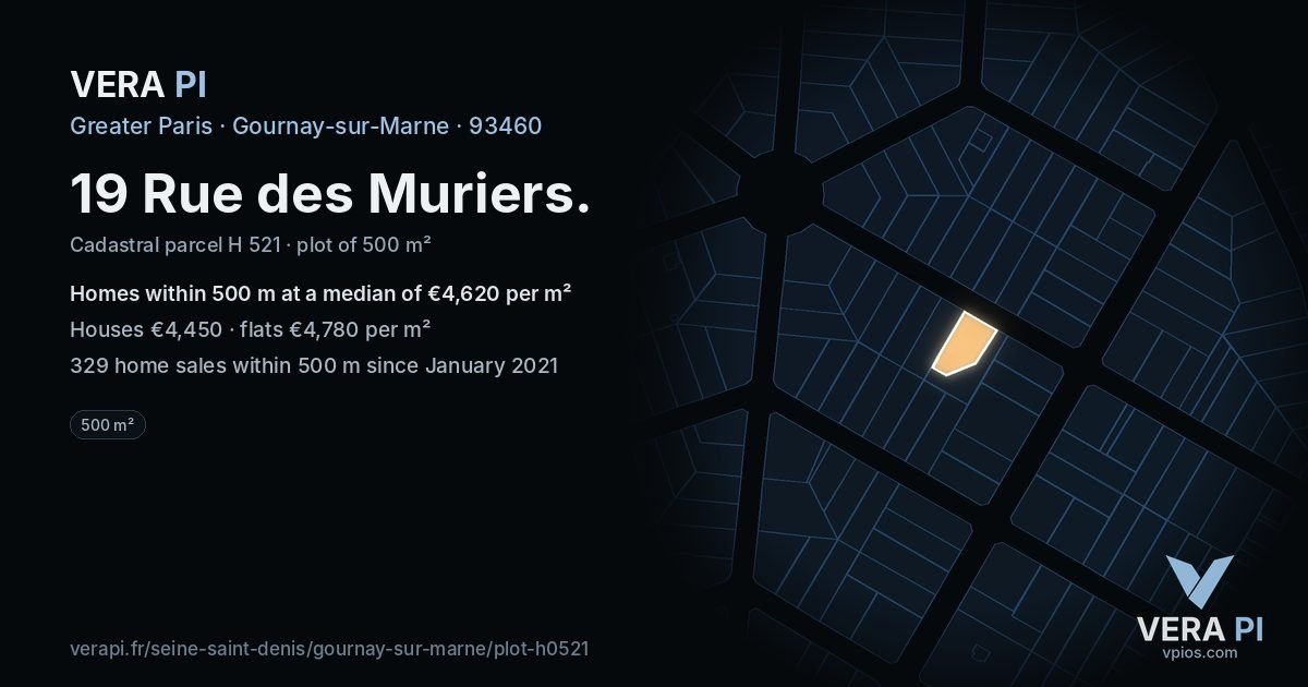 19 Rue des Muriers, Gournay-sur-Marne at night – the plot lit, the parcels around coloured by the prices near them