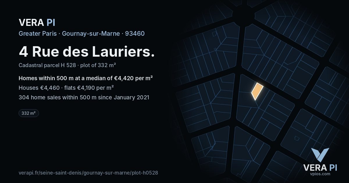 4 Rue des Lauriers, Gournay-sur-Marne at night – the plot lit, the parcels around coloured by the prices near them