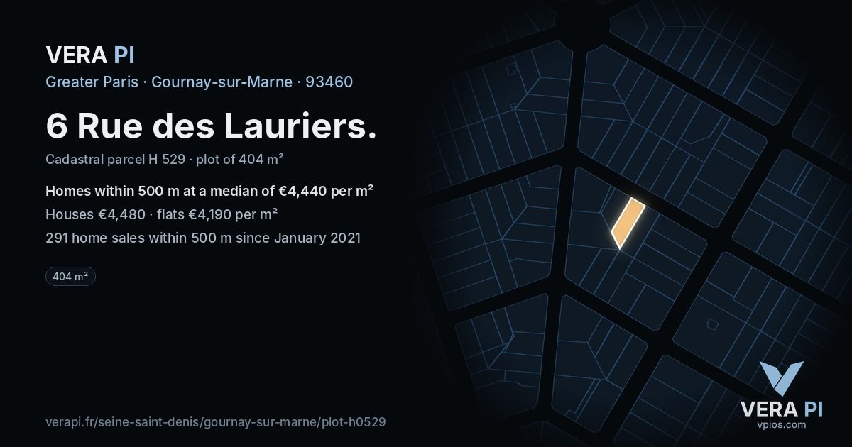 6 Rue des Lauriers, Gournay-sur-Marne at night – the plot lit, the parcels around coloured by the prices near them