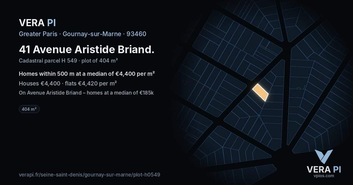 41 Avenue Aristide Briand, Gournay-sur-Marne at night – the plot lit, the parcels around coloured by the prices near them