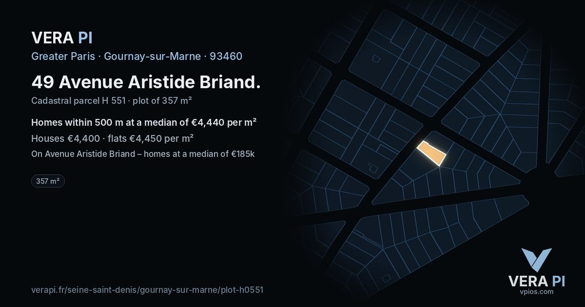49 Avenue Aristide Briand, Gournay-sur-Marne at night – the plot lit, the parcels around coloured by the prices near them