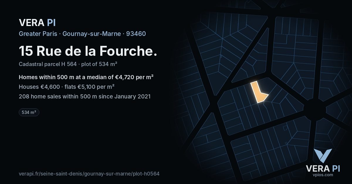 15 Rue de la Fourche, Gournay-sur-Marne at night – the plot lit, the parcels around coloured by the prices near them