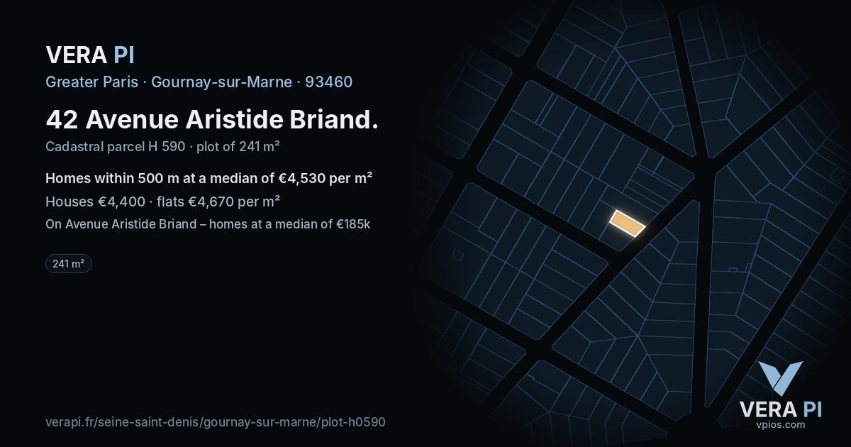 42 Avenue Aristide Briand, Gournay-sur-Marne at night – the plot lit, the parcels around coloured by the prices near them