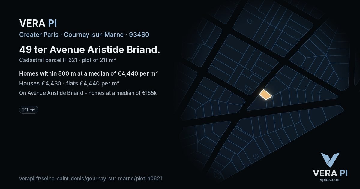 49 ter Avenue Aristide Briand, Gournay-sur-Marne at night – the plot lit, the parcels around coloured by the prices near them