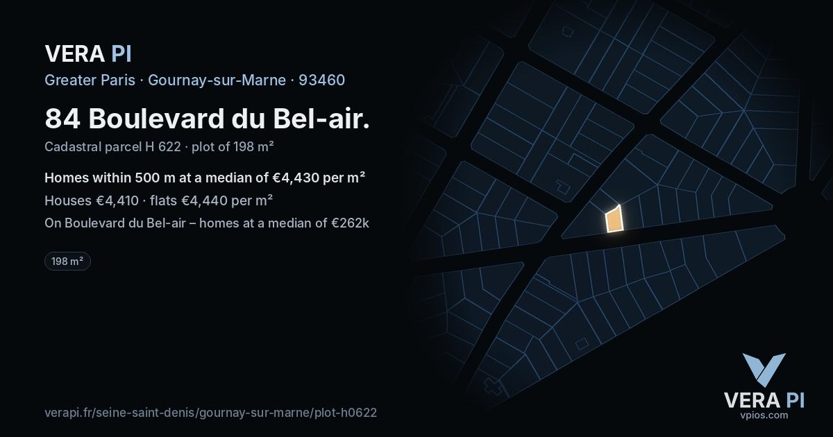 84 Boulevard du Bel-air, Gournay-sur-Marne at night – the plot lit, the parcels around coloured by the prices near them